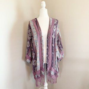Altar'd State Womens Crochet Fringe Patchwork Floral Open Kimono Duster LArge